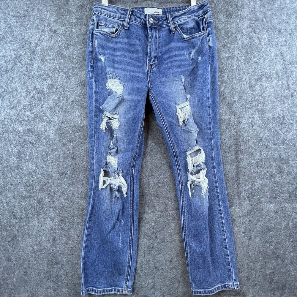 Vervet Jeans Womens 27 Straight Thrashed Ripped Destroyed Stretch